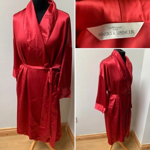 Vintage 90s St Michael red satin dressing gown size 12-14 - Picture 1 of 10